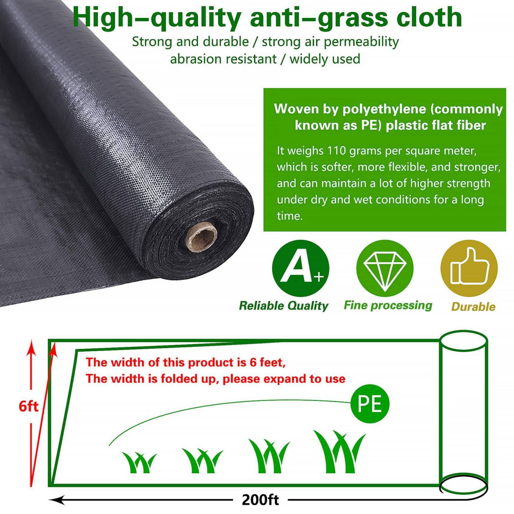 Garden Weed Barrier, Heavy-duty Landscape Fabric Ground Cover Durable Polyethylene Cloth Premium Weeds Control Mat for Gardening, Soil Erosion Control, and Other Outdoor Projects, 6FT x 200FT