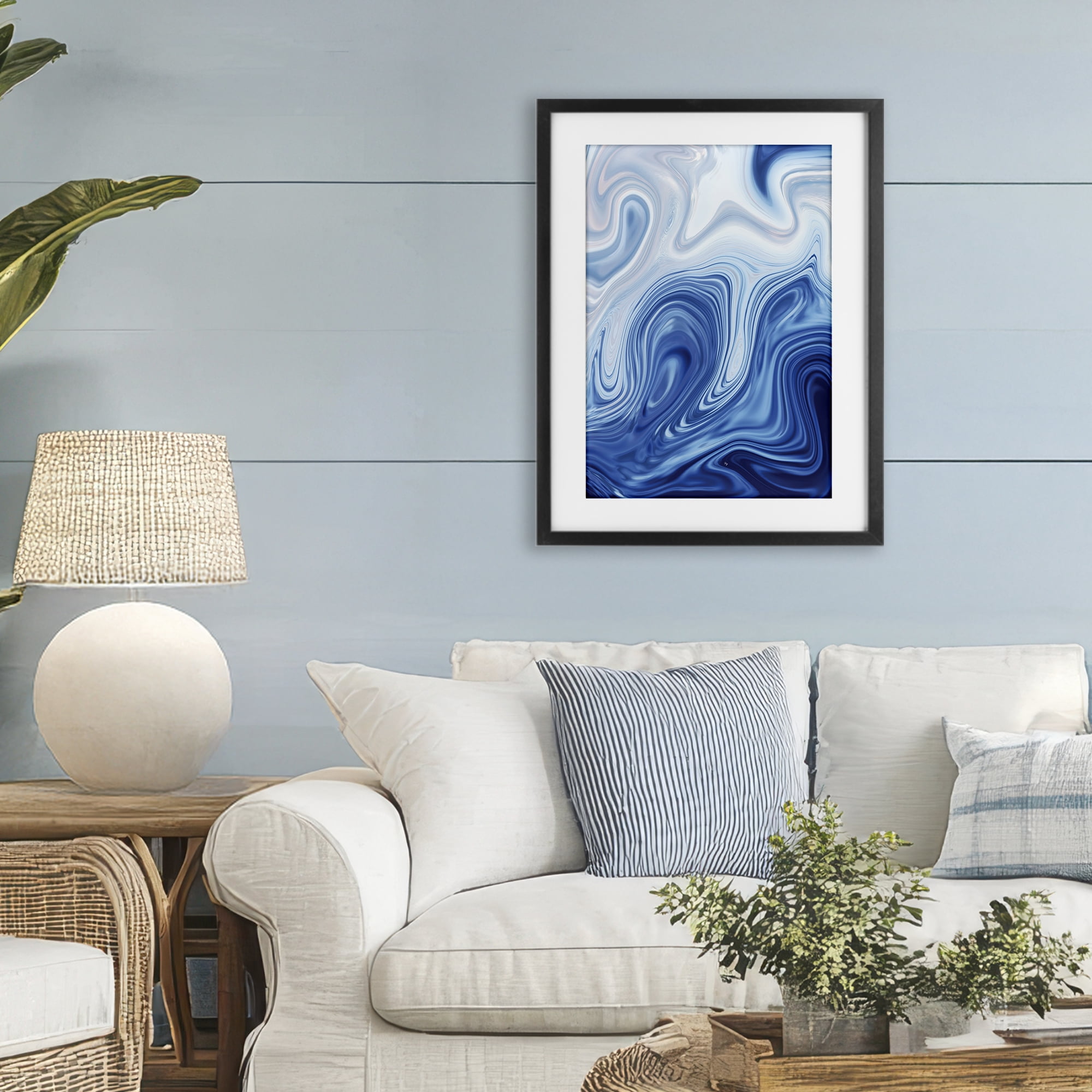 Stupell Industries Blue Marble Fluidity Black Framed Print Under Glass, design by Martina Pavlova