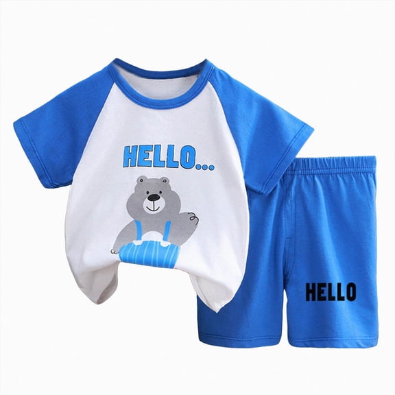 Xudanell Toddler Baby Boy Summer Clothes 2T 3T 4T 5T Boys Outfit Letter Truck Short Sleeve T-Shirt Tops Shorts Set (Light Blue,18-24 Months)