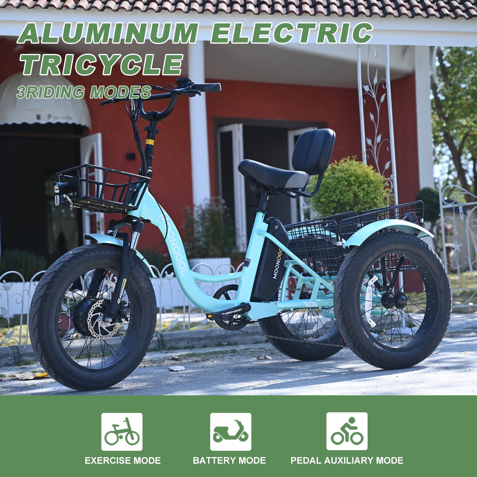 ABORON Electric Trikes for Adults Fat Tire 20" Electric Tricycle for Senior, 500W 3 Wheel E-Bike 48V 14.5Ah, 7 Speed Aluminum Electric Bicycle with Rear Basket, 25.6km/h(16mph)