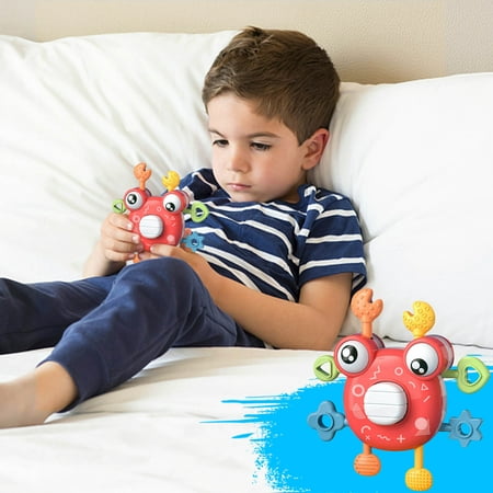 XIAOFFENN Infant Finger Push Taste Rotating Crab Rattle Bath Play Water Grasp Exercise Early Education Toys Warehouse Sale Clearance