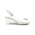 thumbnail image 4 of BLISSFUL STEP Women's Shoes Clear Wedge Heels Rhinestone Peep Toe Slingback Transparent Shoes Silver 9, 4 of 9