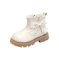 thumbnail image 2 of Babcutegg Girls Fall Short Boots British Style Bow Knot Pearl Chunky Sole Ankle Boots Kids Fashion Everyday Wear Beige Size 13.5 Little Kid, 2 of 5