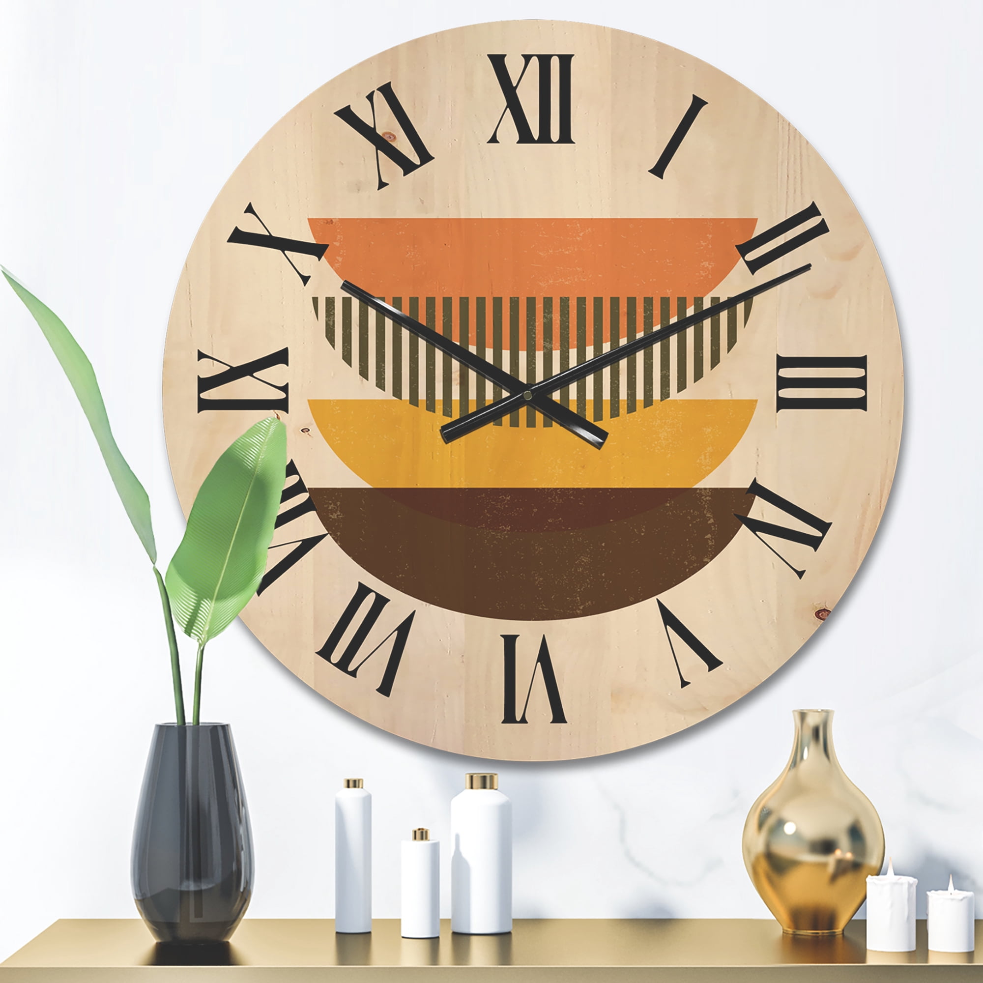 Designart 'Half Moons In Earth Tones Abstract Geometric Art' Modern Wood Wall Clock