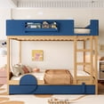 thumbnail image 3 of Harper & Bright Designs Queen Size Bunk Bed with Trundle and Bookshelf, Wood Bunk Bed Frame with Stairs and Guardrail for Boys and Girls, Blue+Natural, 3 of 12