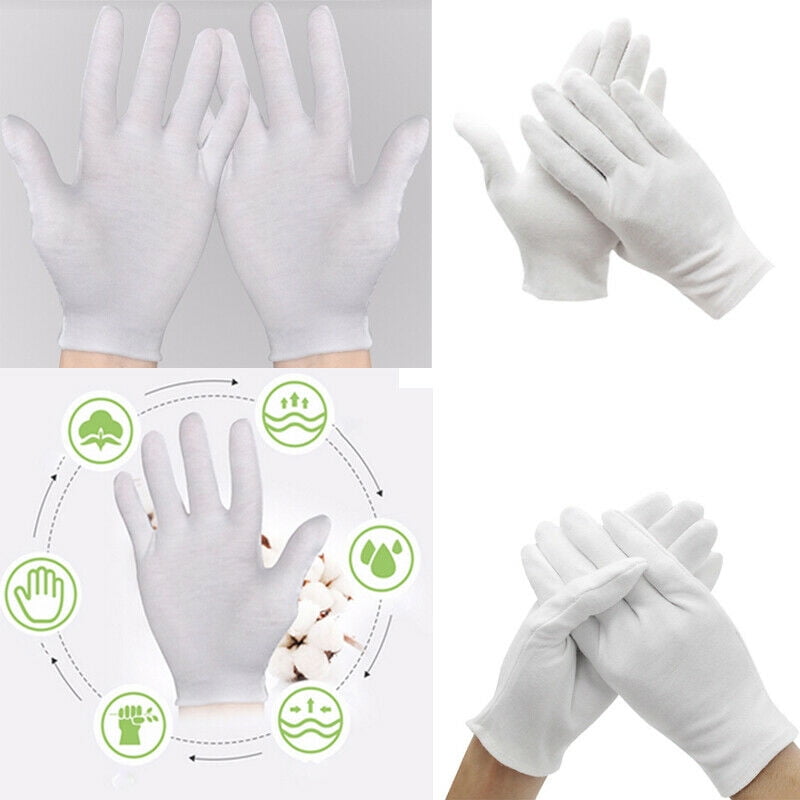6 PR White Coin Jewelry Inspectors Cotton Lisle Gloves LARGE ships from USA 