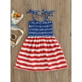 thumbnail image 2 of Franhais Toddler Summer A-line Dress, Girls Tie-up Smocked Butterfly/ Heart/ Star  Stripe Print, 2 of 8