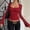 Red, variant on Women's Lace Sheer Mesh Ruched T Shirt Square Neck Long Sleeve Slim Fit Crop Tops