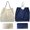 Dark Blue+ Beige, variant on 2 count Foldable Shopping Bags - 210D Nylon Grocery Tote Bag with Drawstring Mouth & Reinforced Handle