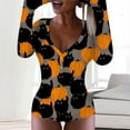 thumbnail image 4 of Pijamas de Halloween para mujer, mono con estampado de calabaza, mono con solapa abotonada funcional, ropa de dormir suave para fiesta en casa, 4 of 4