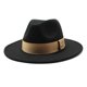 thumbnail image 3 of Sombrero fedora clásico con cinta para mujer, gorro de ala grande de lana plana para hombre y mujer, sombrero de jazz Panamá, Otoño e Invierno, 3 of 4