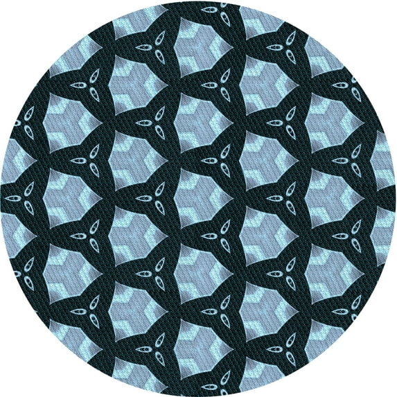 Ahgly Company Indoor Round Patterned Deep Teal Green Area Rugs, 7' Round