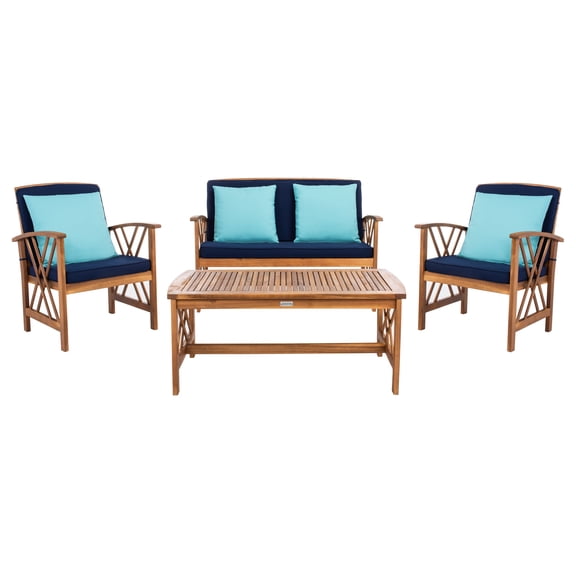 SAFAVIEH Outdoor Collection Fontana 4-Piece Patio Set Natural/Navy