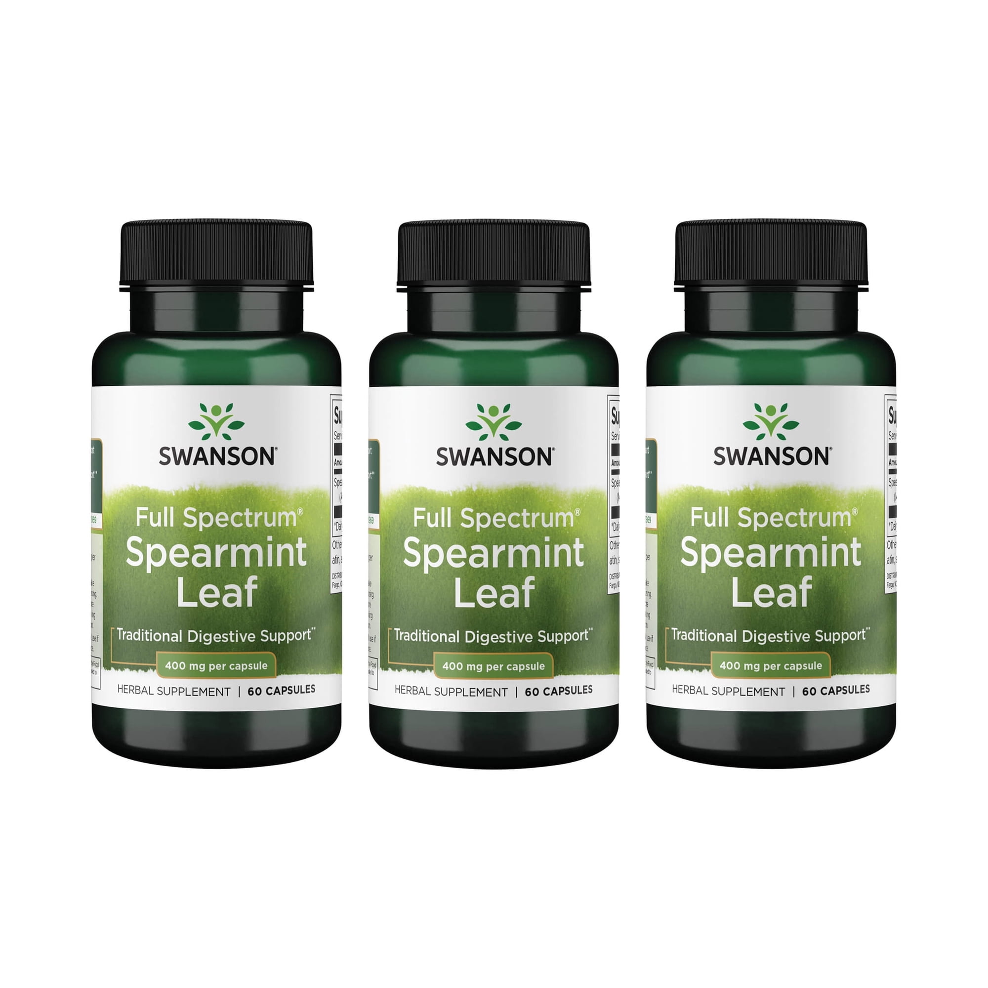 Swanson Spearmint Leaf (Mentha Spicata)-Full Spectrum Herbal Supplement Supporting Digestive Health & Mild Stomach Issues - (60 Capsules, 400mg Each) (3 Pack)