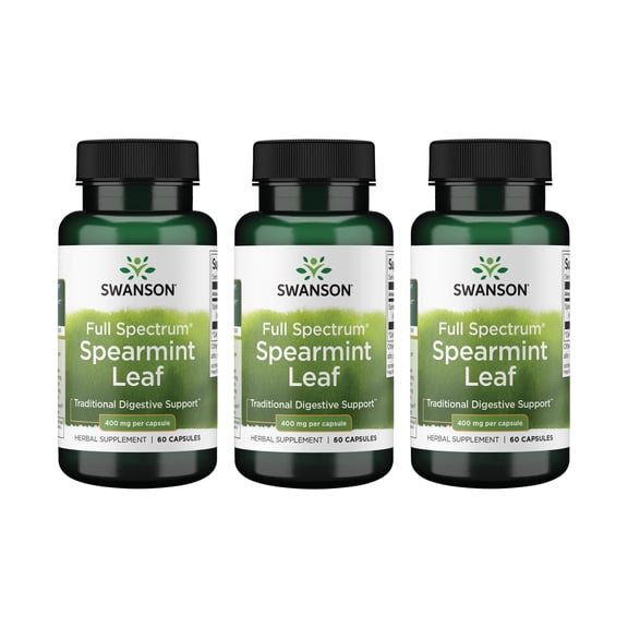 Swanson Spearmint Leaf (Mentha Spicata)-Full Spectrum Herbal Supplement Supporting Digestive Health & Mild Stomach Issues - (60 Capsules, 400mg Each) (3 Pack)