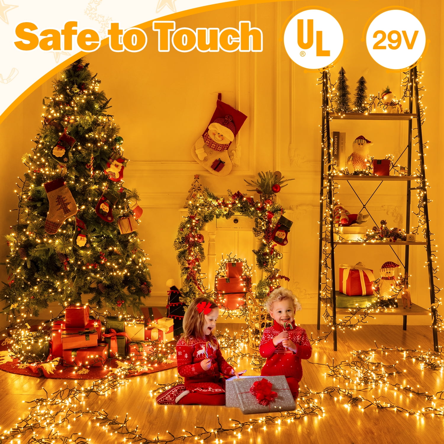 Ollny 20ft 400 LED Cluster Lights, 8 Lighting Modes with Remote Control Waterproof Indoor Outdoor Christmas Cluster Lights for Decorations