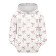 thumbnail image 5 of OYXSER Kids Girls Bow Print Hooded Sweatshirt Long Sleeve Pullover Top with Front Pocket Sweet Casual Style, Pink 6-7Y, 5 of 5