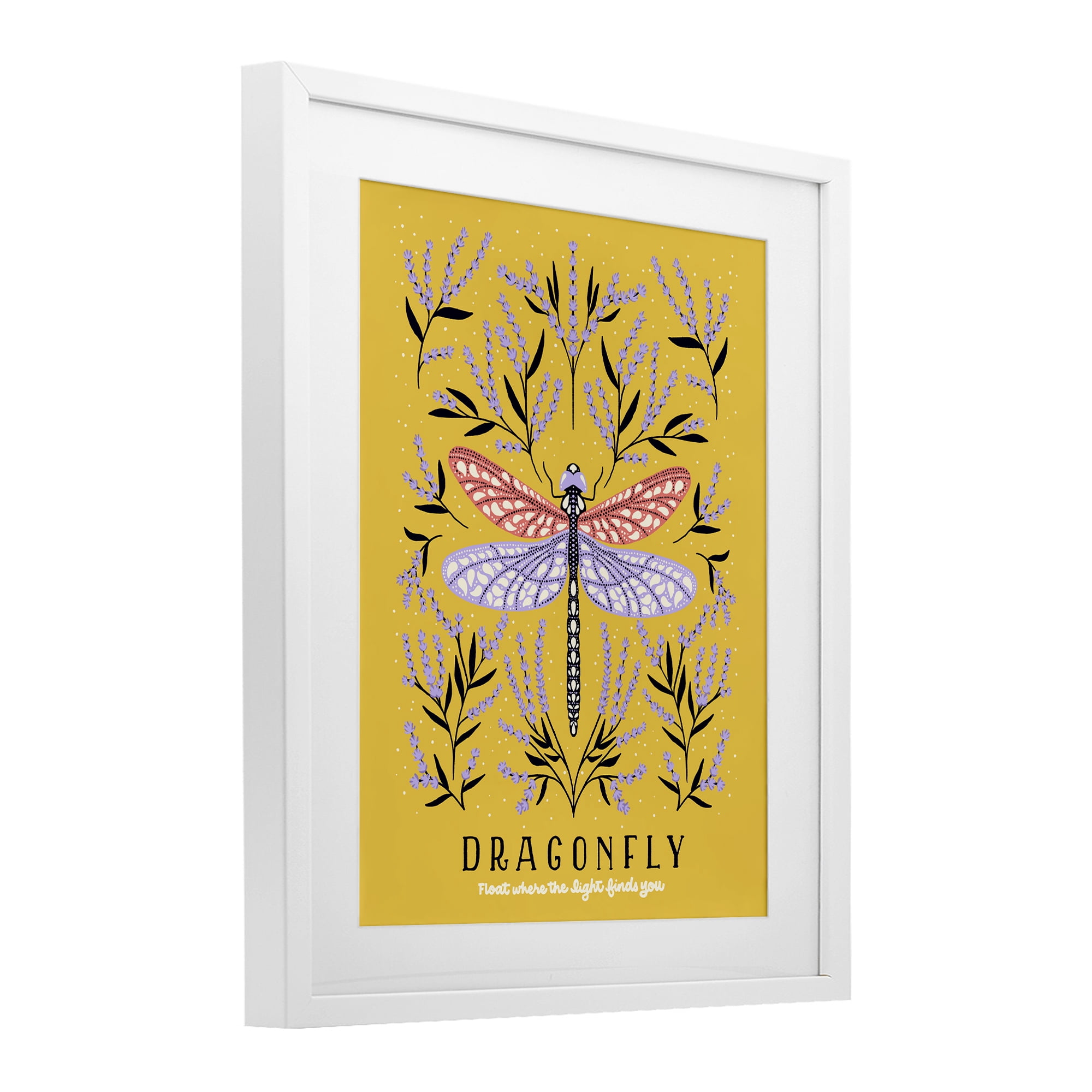 Stupell Industries Dragonfly Symmetry on Yellow White Framed Print Under Glass, design by Indira Prieto | IndySign