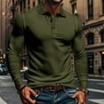 thumbnail image 5 of WTOBBY Men's Casual Long Sleeve Polo Shirt with Loose Lapel Collar, Ribbed Texture, and Relaxed Fit for Everyday Comfort Wear Breathable Top ,Army Green L, 5 of 8