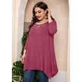 thumbnail image 5 of SHOWMALL Plus Size Shirt for Women 3/4 Sleeve Purple Red 5X Swing Top Lace Crewneck Blouse Maternity Loose Clothes for Leggings, 5 of 7