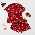 thumbnail image 4 of asdoklhq Christmas Pajamas Women Casual Turndown Button Print Short Sleeve Blouse and Short Pants Set Wine L, 4 of 5