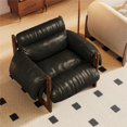 thumbnail image 2 of Leather Aceent Chair, 33.5" Wide Oil Wax Leather  Aceent ArmChair,Solid Wood Upholstered Chair for Living Room, Bedroom, Lounge, Balcony, Black, 2 of 8