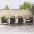 thumbnail image 1 of vidaXL 7 Piece Garden Dining Set with Cushions Black Poly Rattan, 1 of 5