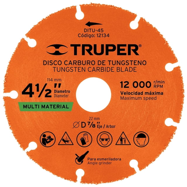 Disco de carburo de Tungsteno 4-1/2', multiusos Truper Truper DITU-45
