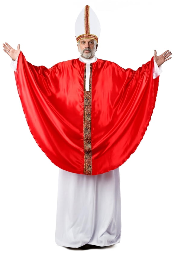 Red Cardinal Bishop Costume for Men, Pope Robe with Hat, Adult Religious Priest Outfit for Halloween, Cosplay, Themed Parties