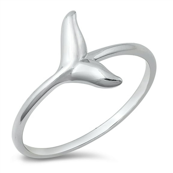 Polished Ocean Whale Tail Mermaid Ring .925 Sterling Silver Band Jewelry Female Male Unisex Size 8