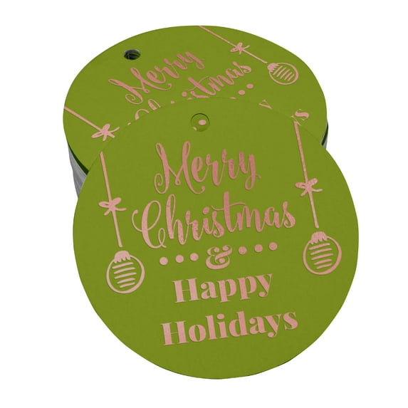 Inkdotpot Rose Gold Foil Paper Hang Tags Merry Christmas & Happy Holiday Favor Tags 100 Pieces