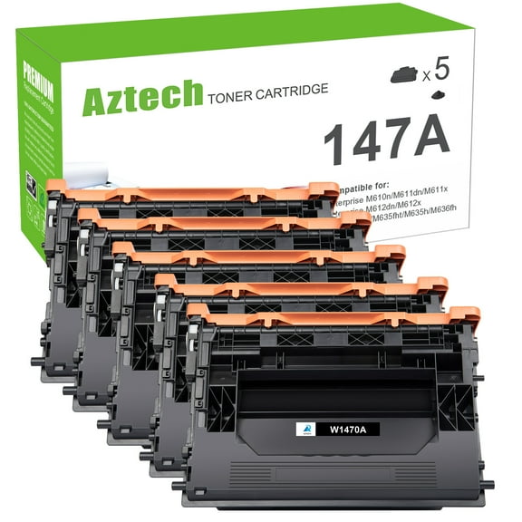 A Aztech Compatible for HP 147A M610dn Black Toner Cartridge | Works with HP LaserJet Enterprise M610, M611, M612 Series, HP LaserJet Enterprise MFP M634, M635, M636 Series | W1470A 5-Pack