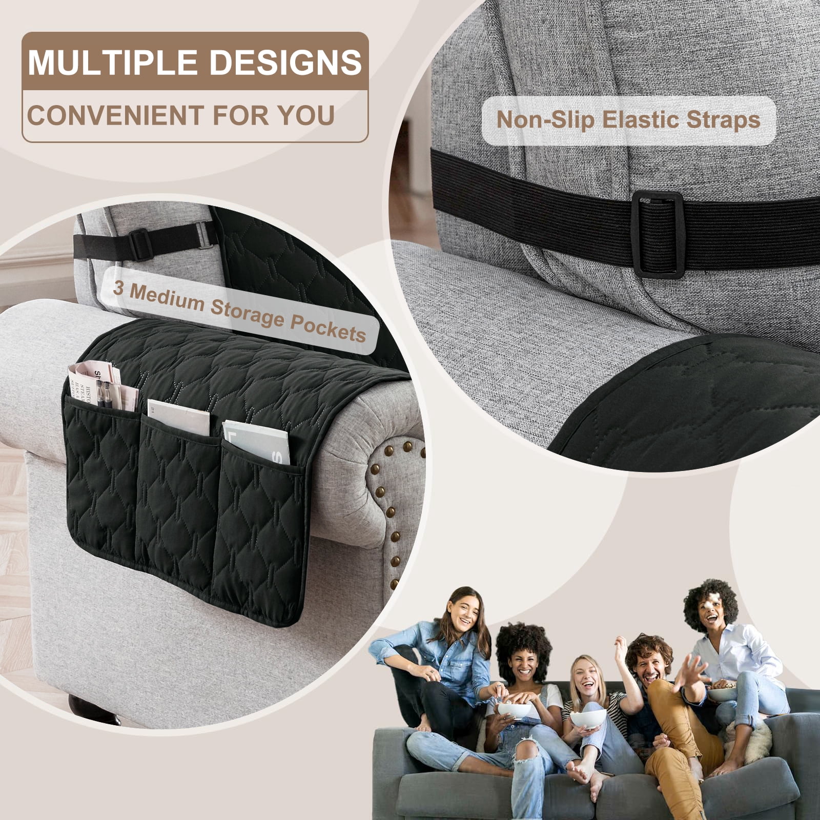 Sanmadrola Sofa Cover 100% Waterproof Couch Slipcovers Washable Non-Slip Furniture Protector with Pockets/Elastic Straps/Silicone Backing for Kids Pets Dogs, Black, Loveseat (Two-couch Sofa)