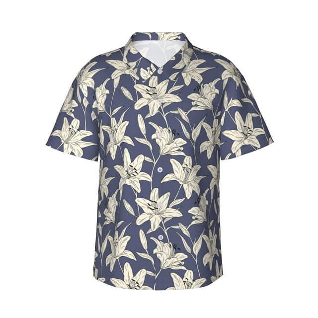 Fotbe Lilies Flowers Camisa Hawaiana para Hombre Unisex – Camisa Casual de Verano con Botones de Manga Corta de Algodón y Lino,Large