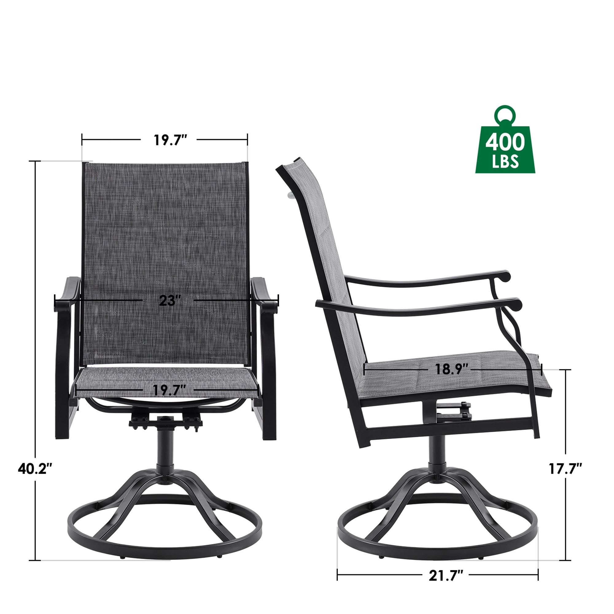 MAYEERTY 2-Piece Outdoor Swivel Dining Chairs with Padded Textilene Fabric for Backyard & Patio, Gray