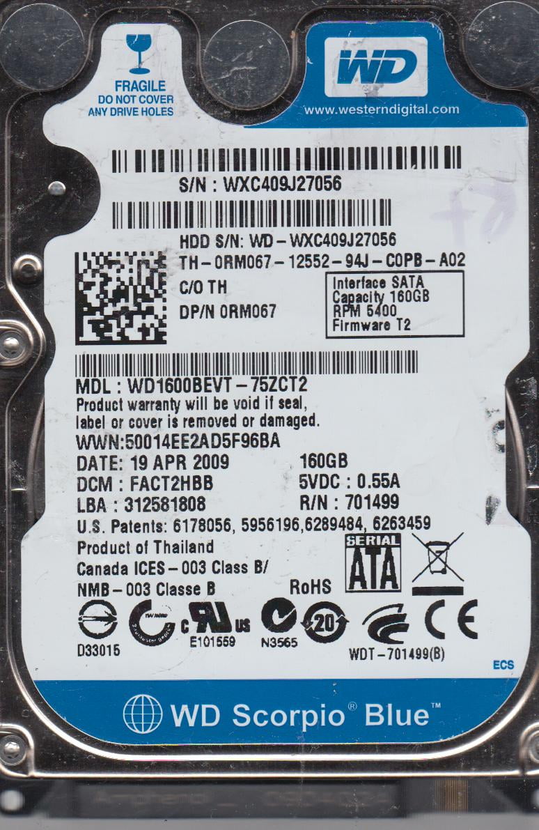 wdc wd1600bevt-75zct2 driver