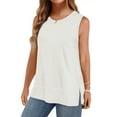 thumbnail image 3 of MOSHU Summer Tank Tops for Women Round Neck Sleeveless Plus Size Tops Slit Side Stiching Womens Shirts, 3 of 8