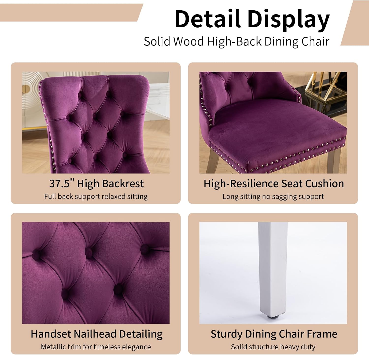 Collection Tufted Velvet Dining Chair, Nailhead Trim, Solid Wood Legs, Set of 2