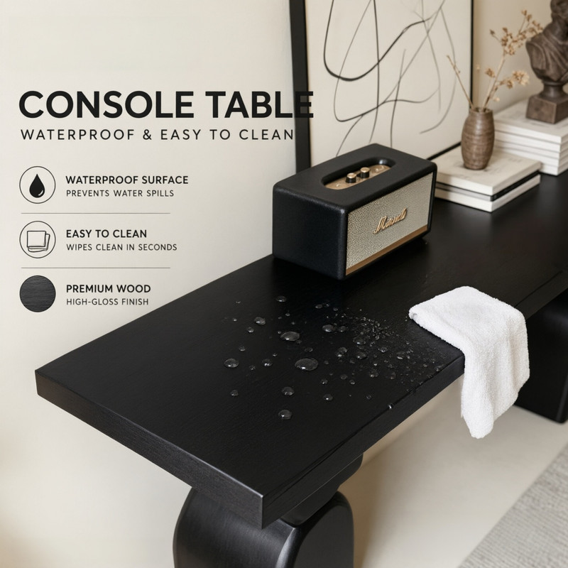47.24" Modern Console Table, Accent Sofa Side Table with Two Sculptural Legs, Entryway Display Table with Wood Veneer Finish