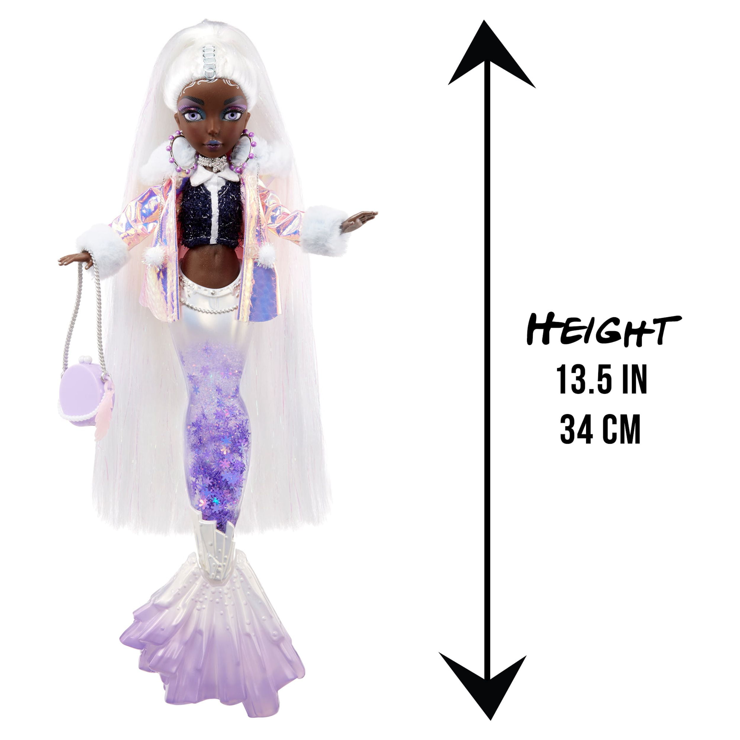 Mermaze Mermaidz Winter Waves Crystabella Mermaid Fashion Doll with Color Change Fin, Glitter-Filled Tail and Accessories Ages 4+