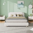 thumbnail image 2 of Bellemave Queen Size Fabric Upholstered Platform Bed with Curved Shaped Headboard, Velvet Upholstered Platform Queen Bed Frame with Solid Round Legs for Teens Adults, Green, 2 of 8