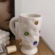 thumbnail image 2 of Tazas de café de cristal, novedosas tazas de cerámica blanca con piedras preciosas de colores, diseño irregular único, tazas de café, color blanco, 2 of 5