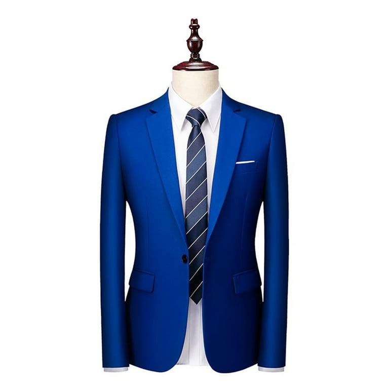 KAMAMEN Mens Solid Business Wedding Blazer Jacket Long Sleeve Notch Lapel Slim Fit One Button Suit Office Party Formal Coat Royal Blue 3XL Walmart