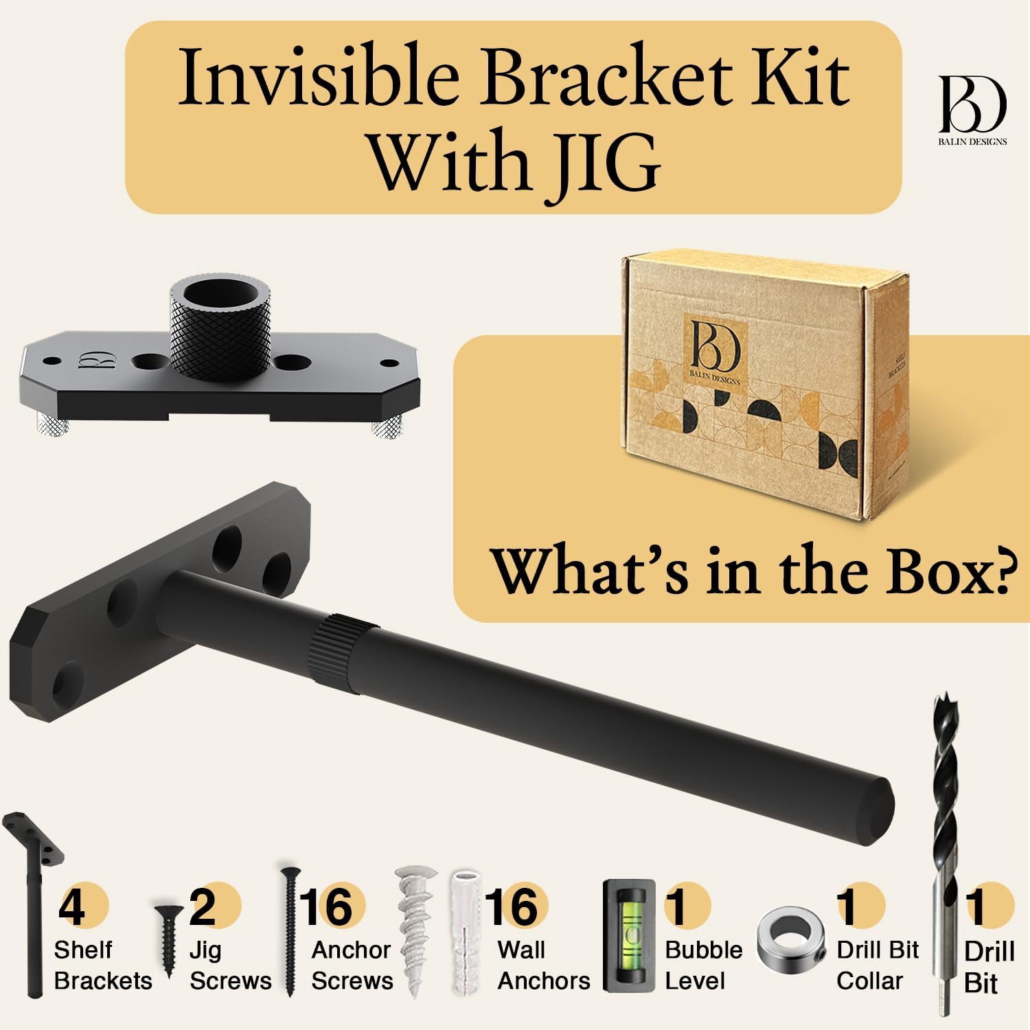 Invisible Floating Shelf Bracket 8 Inch Rod 1/2 inch Diameter Heavy Duty with Jig – Hidden Metal Mantel Mount for Wall Shelves – Floating Shelf Hardware for Bathroom, Kitchen & Living Room (4 Pack)