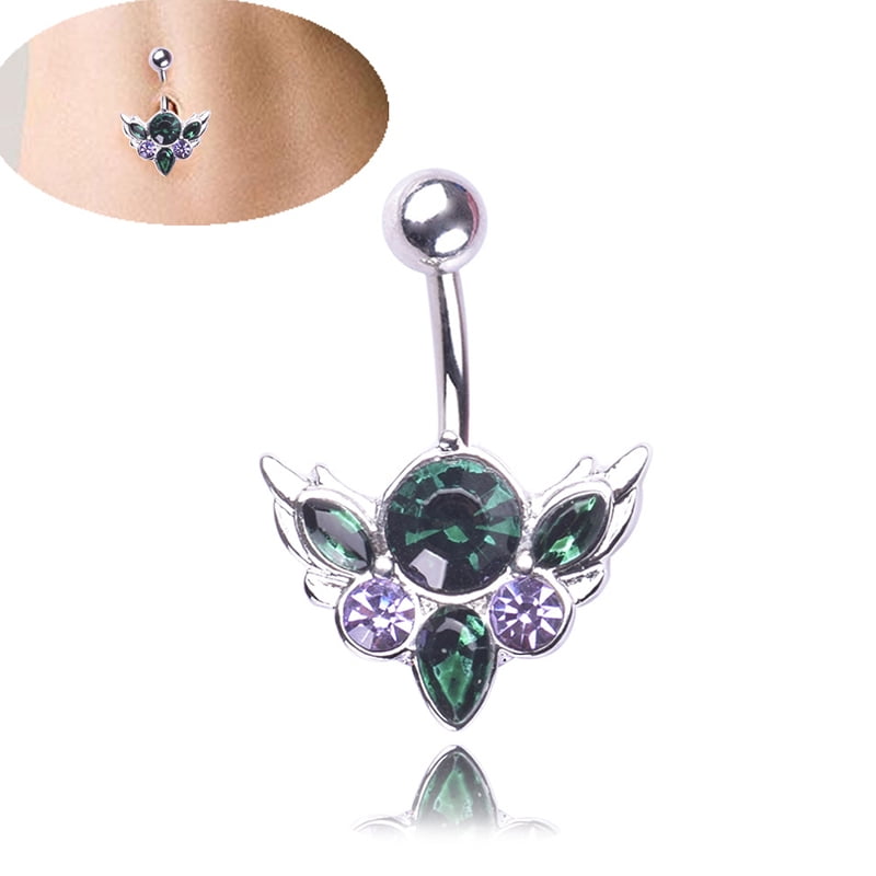 Diamond Inlay Belly Button Ring Hypoallergenic Navel Body Piercing Jewelry Diamond Inlay Belly Button Ring Hypoallergenic Navel Body Piercing Jewelry