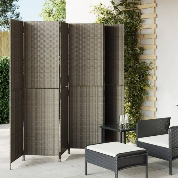 vidaXL Room Divider 6 Panels Gray Poly Rattan