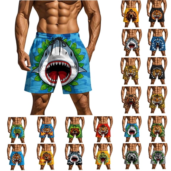 UVEASISHA Men Board Shorts Funny Printed Drawstring Summer Beach Shorts Breathable Lightweight Loose Fit Swim Trunks with Pockets Green M