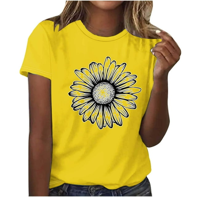 Fankiway T-Shirt Imprimé pour Femmes Col Rond Manches Courtes Hauts en Solde Chemises pour Femmes Manches Courtes
