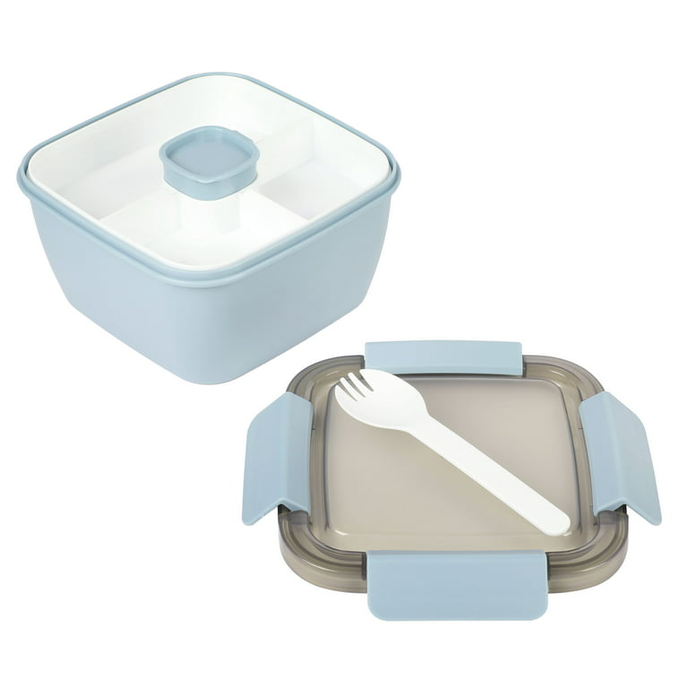 Spice by Tia Mowry Spicy Thyme 6.85 in. Lunch Box Container with Spork in Light Blue