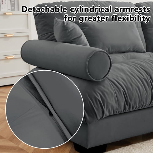GAKMCIL 93.7" Loveseat Sofa, 2 Seater Modular Sectional Sofa, Large U Shaped Sectional Fluffy Couch, Velvet Cloud Couch with 1 Ottoman, Deep Seat Sofas for Living Home